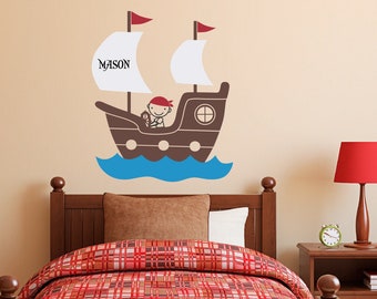 Pirate Ship Wall Decal with Personalized Boys Name | Pirate Wall Art | Children Wall Decals