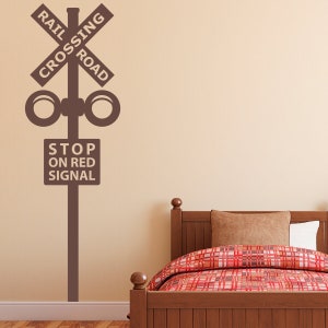 Railroad Crossing Sign Decal Train Crossing Wall Vinyl Train Wall Art image 1