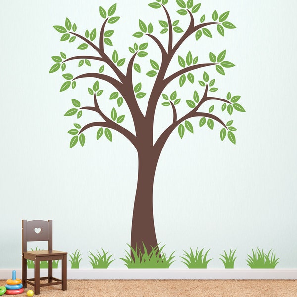 Baum-Wand-Aufkleber mit Gras Patches - 80 Zoll Baum - Baum Aufkleber Set - Gras Wand Abziehbilder