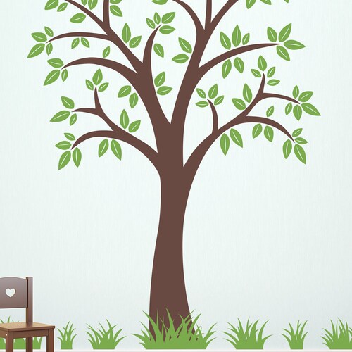 Tree Wall Decal With Grass Patches 80 Inch Tree Tree Decal Etsy