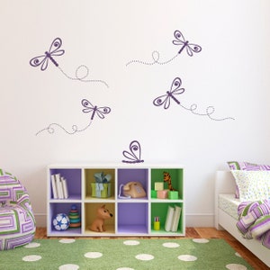 Dragonfly Wall Decal Set | Girl Bedroom Decor | Set of 5