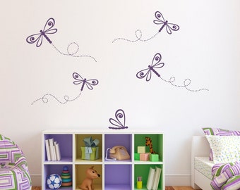 Dragonfly Wall Decal Set | Girl Bedroom Decor | Set of 5