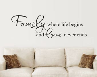 Family Wall Decal | Family where life begins and love never ends Vinyl | Gallery Wall Decor