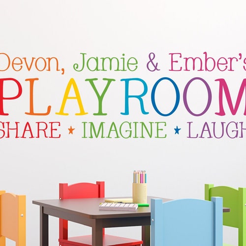 Personalized Playroom Decal in Rainbow Colors Kids Names Etsy