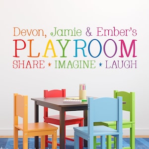 Personalized Playroom Share Imagine Laugh Decal in Rainbow colors | Kid Name Vinyl | Children Wall Decal | Playroom Decor