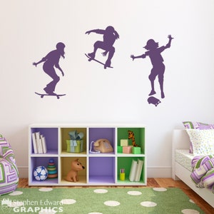 Sticker skateboarder meisje | Set van 3 | Slaapkamerdecoratie