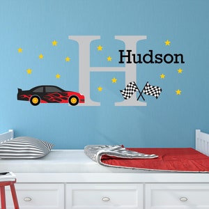 Race car Wall Decal Set with Personalized Name | Boy Bedroom Decor | Car Theme