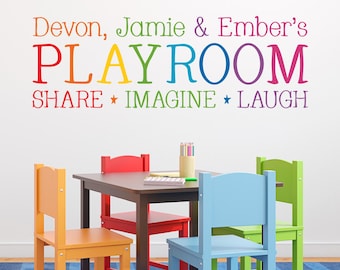 Personalized Playroom Wall Decal: Rainbow Colors, Kid Name Vinyl