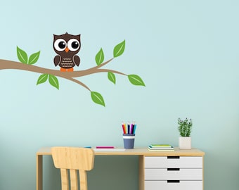 Owl on a Branch Wall Decal | Owl Wall Art | Kids Vinyl Decor