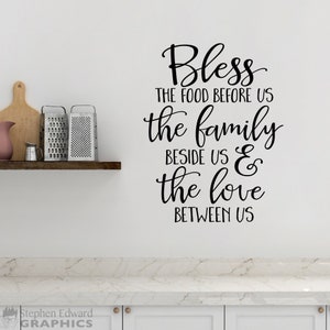 Bless the food before us the family beside us & the love between us Decal Kitchen Wall Vinyl Dining Room Decor image 1