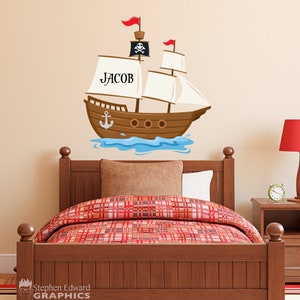 Pirate Ship Wall Decal with Personalized Name | Pirate Decor for Boy Bedroom | Children Wall Vinyl