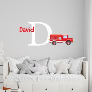 Personalized Fire Truck Initial and Name Wall Decal Set | Kids Room Decor