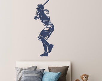 Calcomanía de pared con tema deportivo para dormitorio de niño / Vinilo con jugador de béisbol