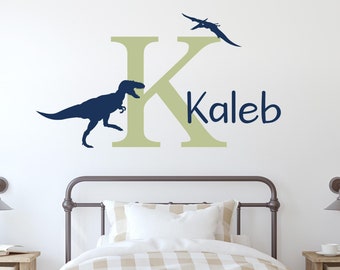 Personalized Dinosaur Decal Set | T-Rex and Pterodactyl | Dino Boy Bedroom Decor