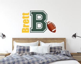 Football Decal Set | Personalized Decal | Name & Initial Vinyl for Boys Room Decor