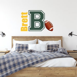 Football Decal Set Personalized Decal Name & Initial Vinyl for Boys Room Decor image 1