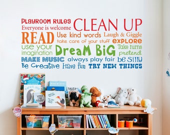 Playroom Rules Decal | Have Fun, Read, Dream Big, Make Music | Colorful Decor