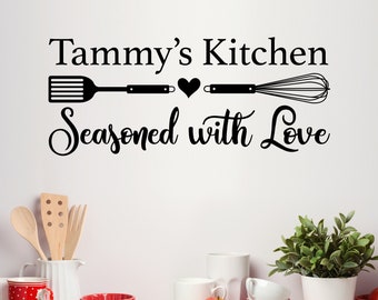Personalized Name Kitchen Wall Decal | Seasoned with love Kitchen Decor | Utensil Vinyl