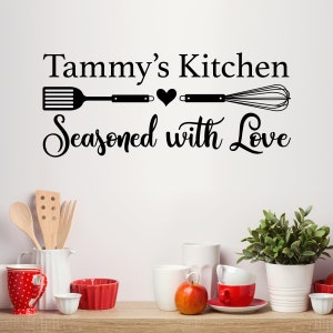 Personalized Name Kitchen Wall Decal | Seasoned with love Kitchen Decor | Utensil Vinyl