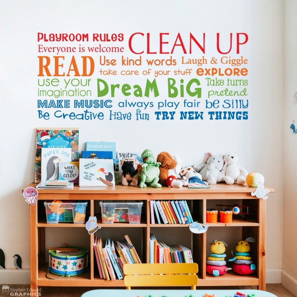 Playroom Rules Decal | Have Fun, Read, Dream Big, Make Music | Colorful Decor