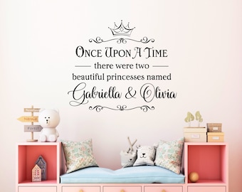 Calcomanía personalizada de Érase una vez / Dos princesas / Arte de pared para dormitorio compartido