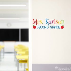 Teacher Name and Grade Classroom Decal | Teacher Door Decor | School Vinyl Wall Art