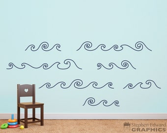 Curly Waves Wall Decal - Ocean Decor - Water Decal - Vinyl Wall Art