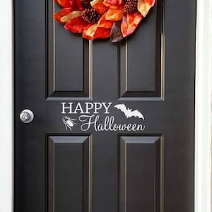 Happy Halloween Vinyl | Door Sticker | Spider and Bat | Halloween Wall Decal