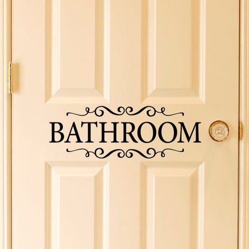 Bathroom Decal Door Sticker Bathroom Vinyl With Scrolls Etsy