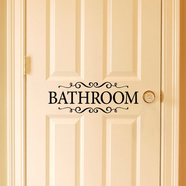 Bathroom Decal | Door Sticker | Bathroom Vinyl with scrolls | Bathroom Decor