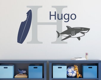 Personalized Shark Decal Set | Initial, Name, Shark | Ocean Theme Decor