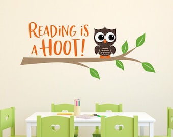 Reading is a Hoot Decal | Children Wall Art Vinyl | Teacher or Library Decor