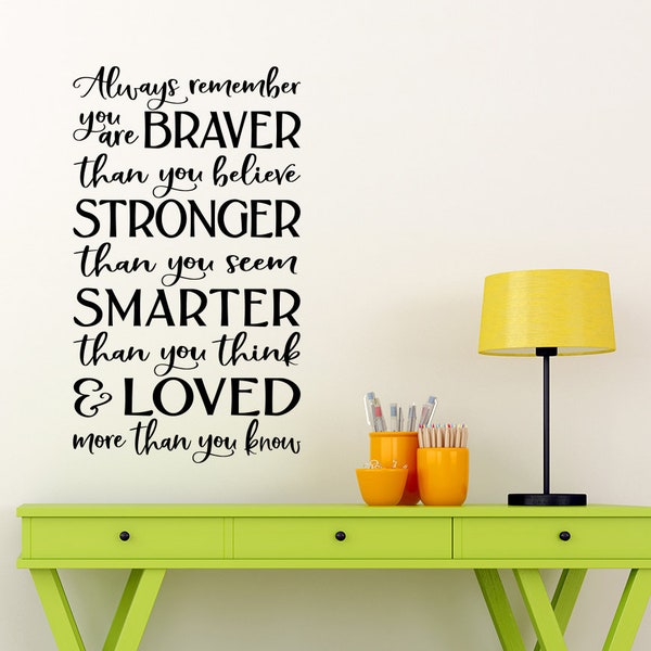 Always remember you are Braver Decal | Quote Vinyl | Stronger than you seem Smarter than you think Loved more than you know