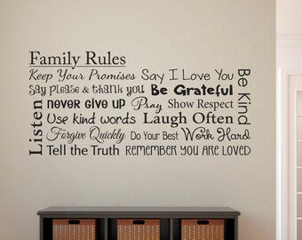 Family Rules Decal | Forgive Quickly Use Kind Words Say Please & Thank You | Living Room Wall Vinyl | Horizontal