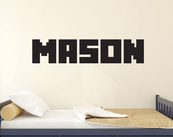 Gamer Wandtattoo | Personalisierte Jungen Name Vinyl | Videospiel 8-Bit Decor