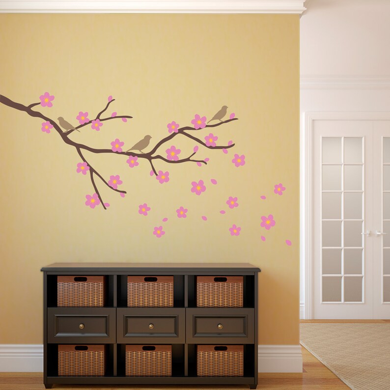 Cherry Blossom Wall Decal With Birds Flower Decals With Etsy
