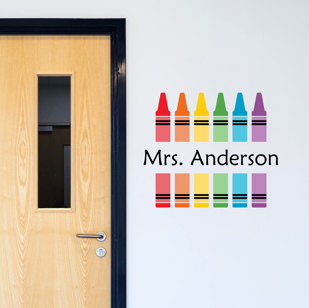 Teacher Name Decal | Crayon Design | Personalized Classroom Decor - Etsy