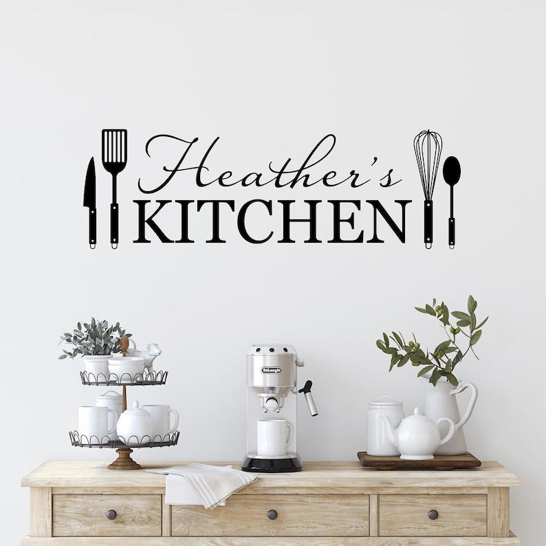 Personalized Kitchen Decal with utensils. Mom gift.