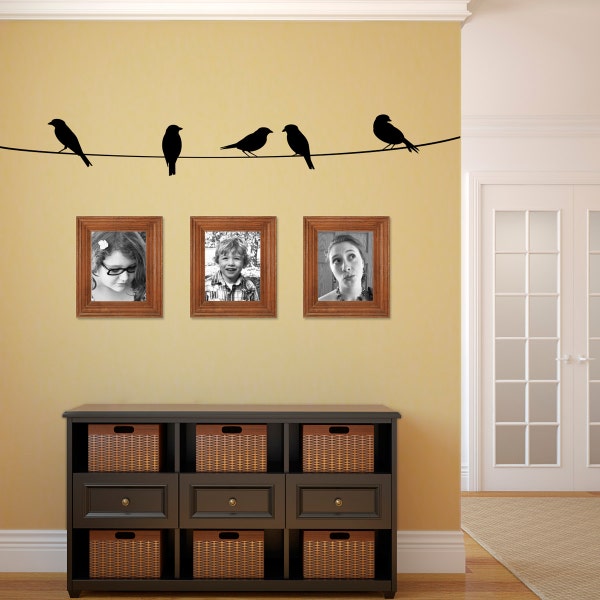 Vinilo decorativo de pájaros en un cable: pegatina de vinilo inspirada en la naturaleza.