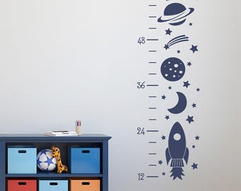 Rocket Outer Space Growth Chart Decal | Boy Bedroom Decor