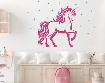 Unicorn and Sparkles Wall Decal Set | Girl Bedroom Wall Art | Fairy Tale Decor