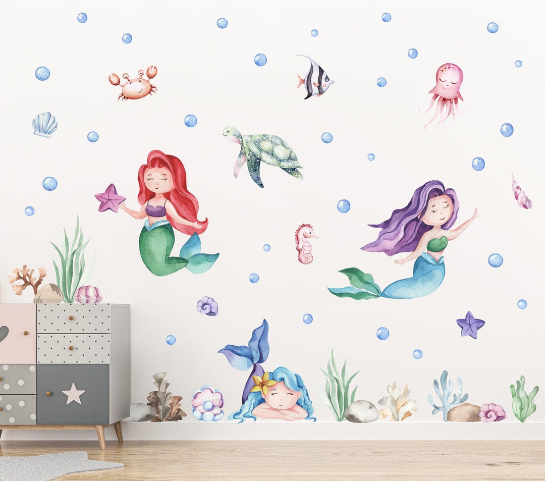 Mermaid Wall Decal Set | Underwater Theme Wall Art - Etsy