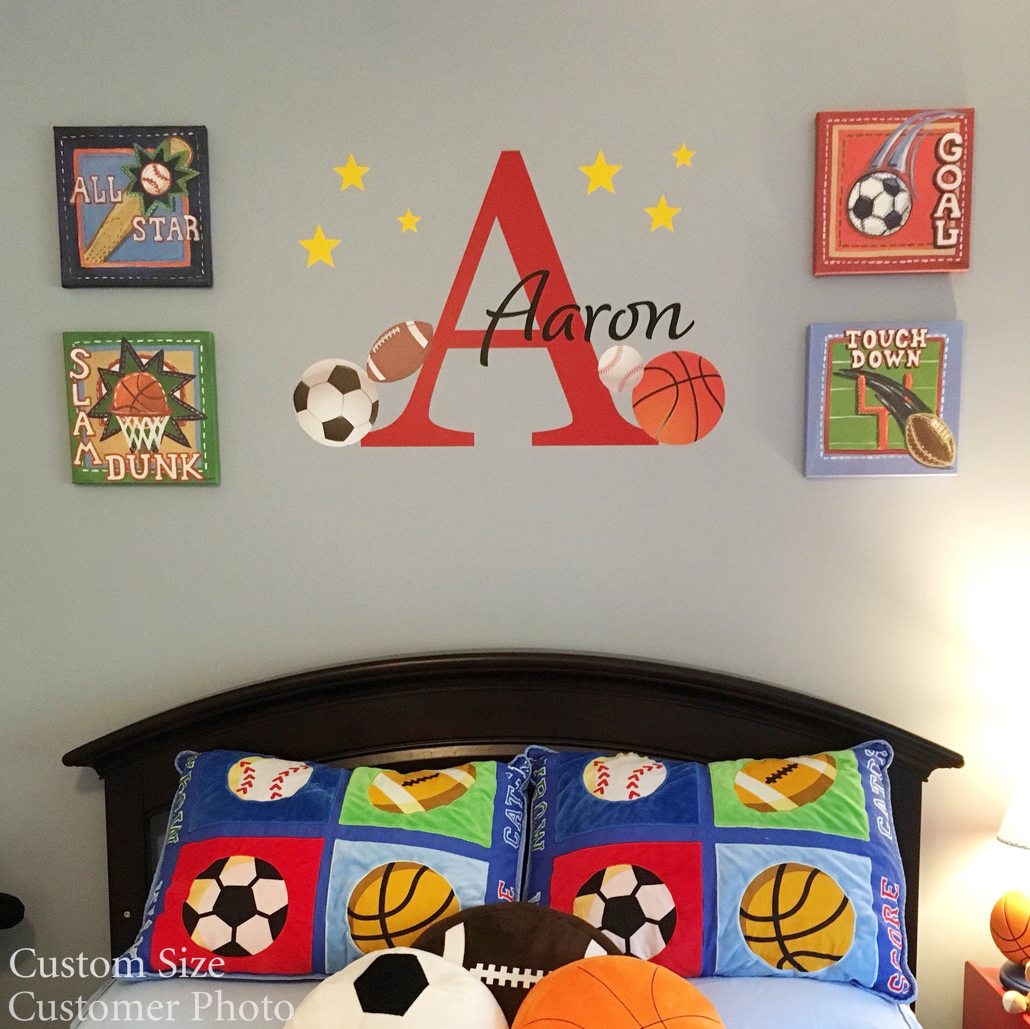 Sports Wall Decal Set With Personalized Initial and Name Boy - Etsy