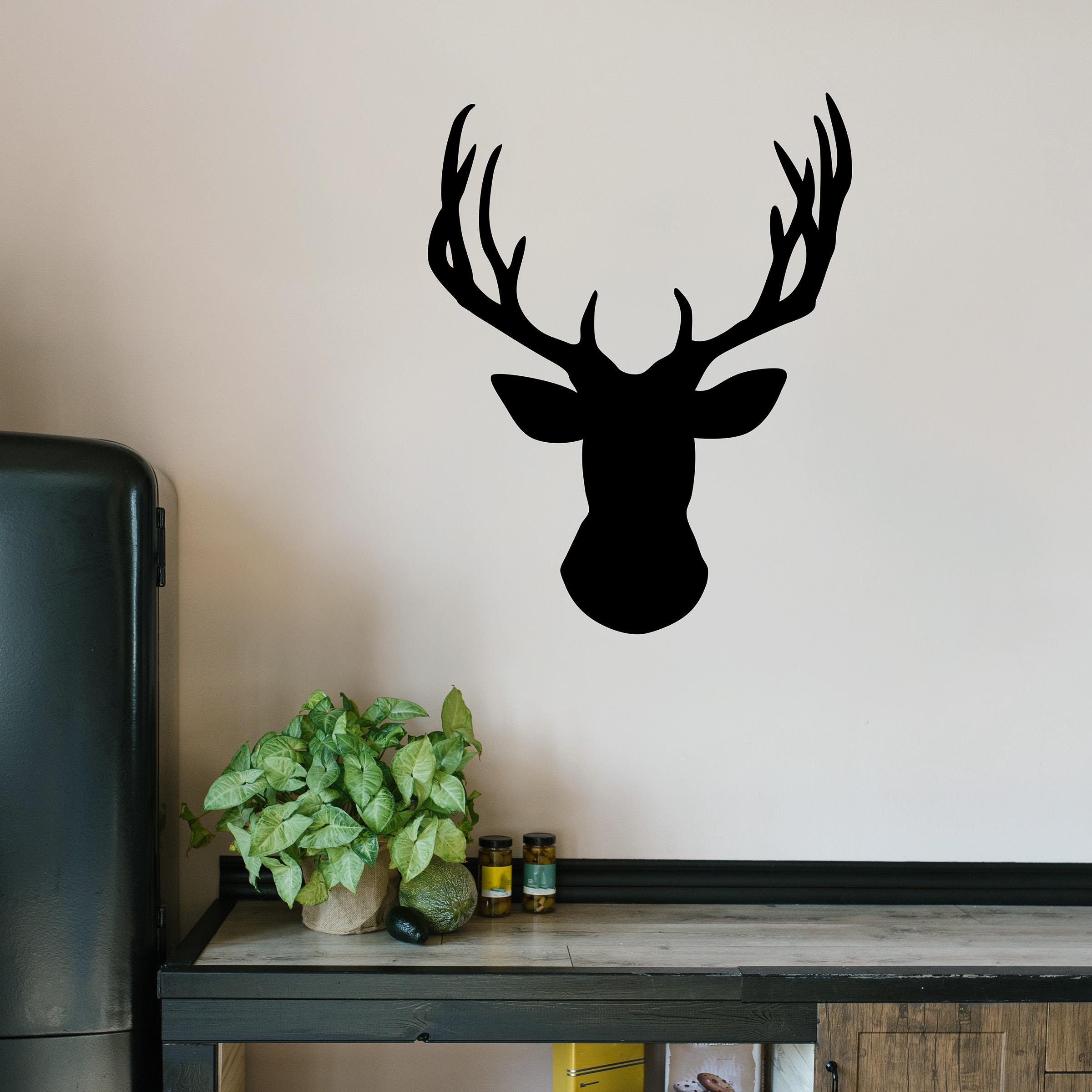 Buck Deer Doe Hunting Vinyl Wall Decals Deer Silhouette Wall Decal Large  Buck Realistic Life Like Antler Hunter Hunting Outdoor Cabin Vinyl Sticker  Art Sign Graphic Decor Mural G60 Deer Decal, image size:2400x2400