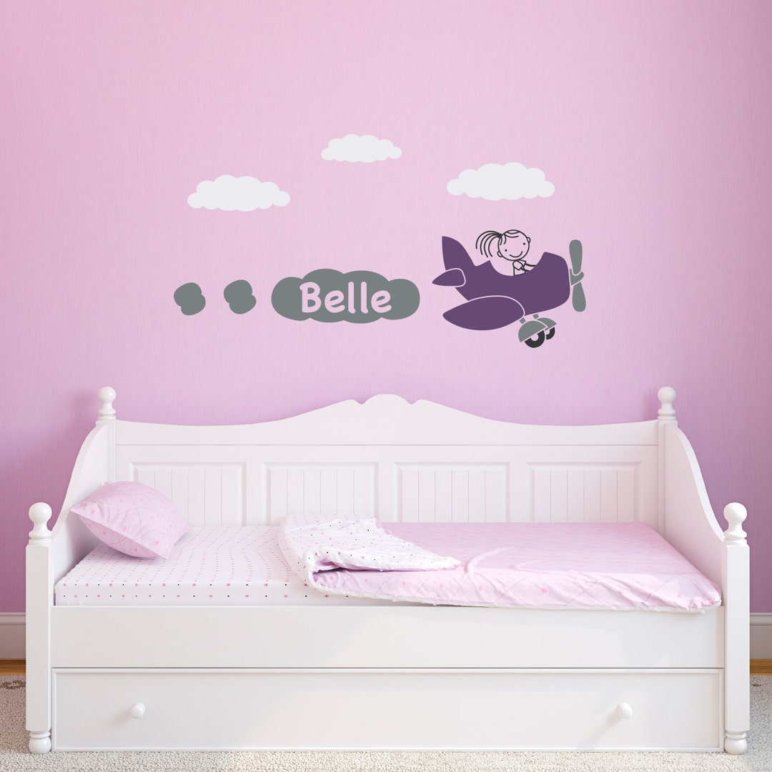 Airplane Wall Decal With Girls Personalized Name - Plane Wall Sticker ...