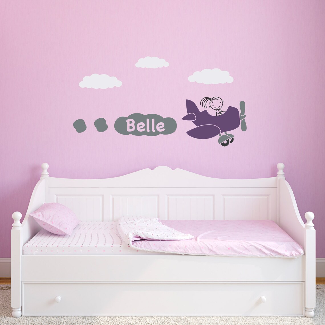 Airplane Wall Decal with Girls Personalized Name Plane Wall Etsy