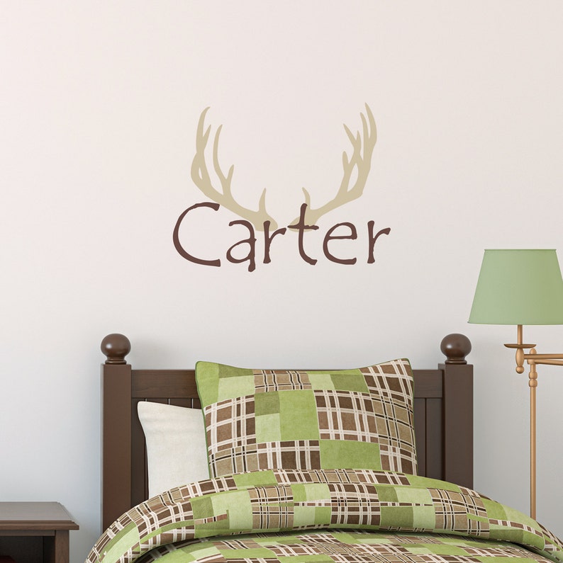 Hunting Bedroom Decor Hunter Decal Boys Name with Antlers Wall Stickers Antlers /& Name Decal Set