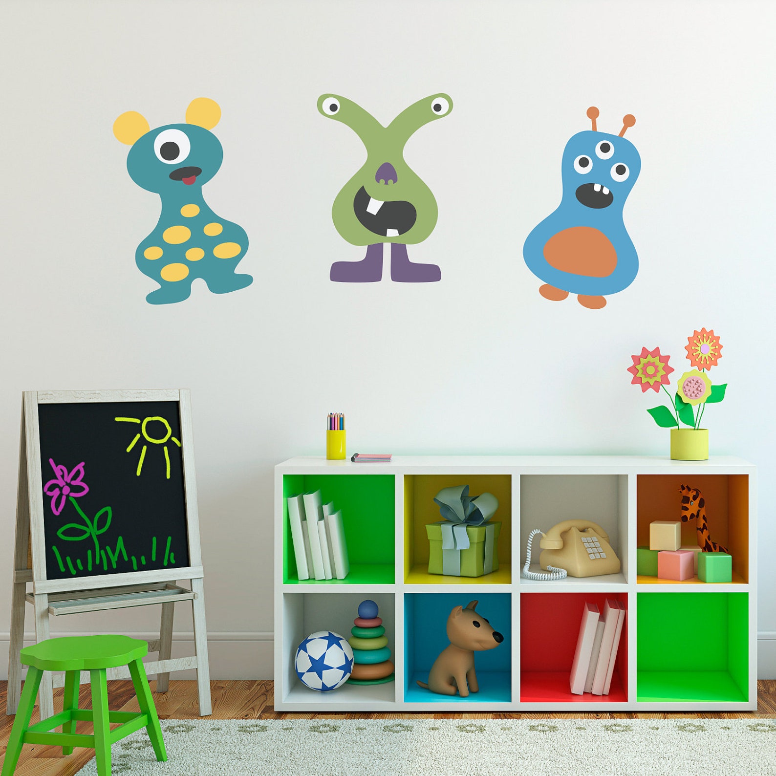 Monster Wall Decals Set of 3 Vinyl Wall Art Children Wall Etsy