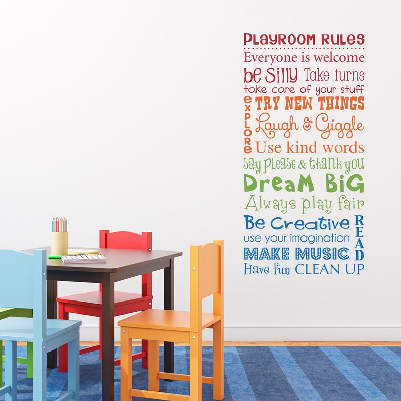 Play Room Rules Wall Decal Multiple Color Version Vertical Medium image 1