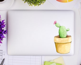Calcomanía para portátil con diseño de cactus en acuarela: arte original